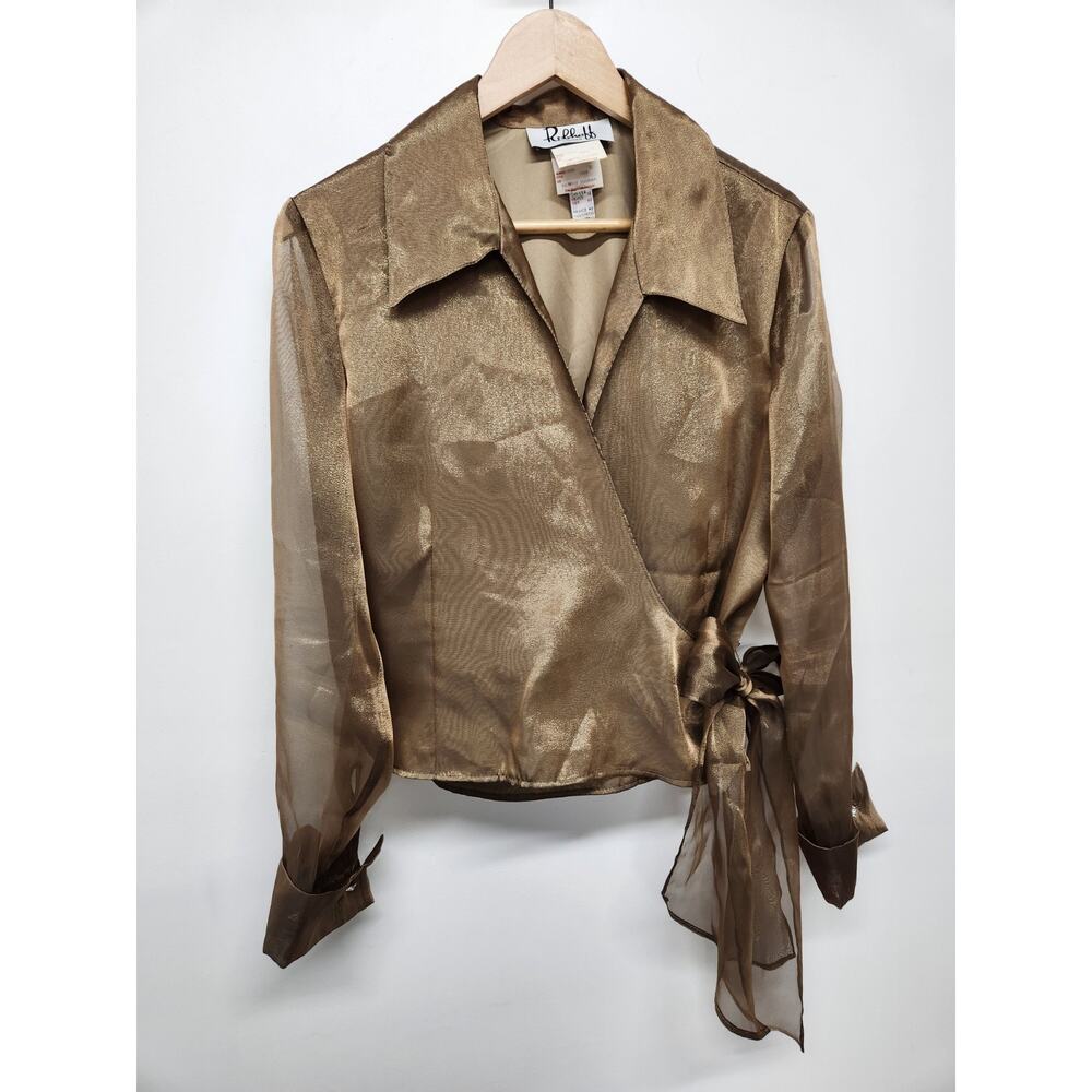 Vintage Ribkoff Trends Women's Bronze Gold Sheer Organza Wrap Blouse, Size 12